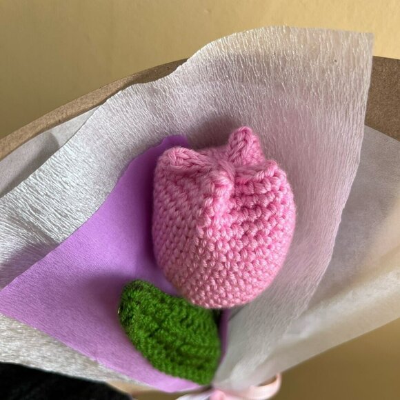🌷Tulip Crochet Knitted Flower Bouquet Pink Eternal Flower pink Handmade New Oz - Picture 4 of 5